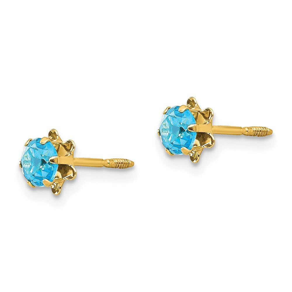 14k Yellow Gold 4mm Cubic Zirconia Birthstone (Dec) Screwback Stud Earrings