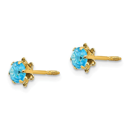 14k Yellow Gold 4mm Cubic Zirconia Birthstone (Dec) Screwback Stud Earrings