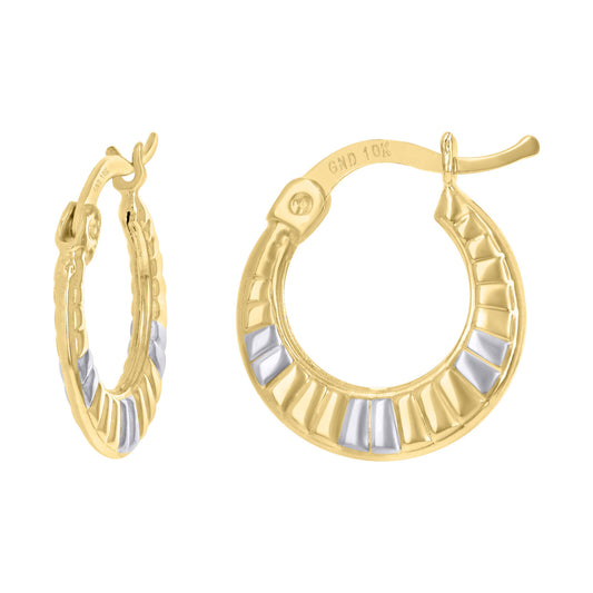 10kt Gold Two-Tone 13.6mm Hinged Huggie Hoop Earrings