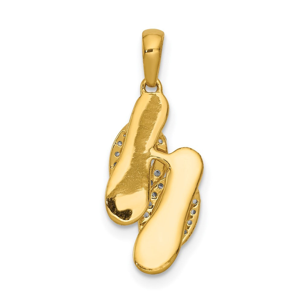 14k Yellow Gold and Rhodium Diamond Flip Flops Charm Pendant