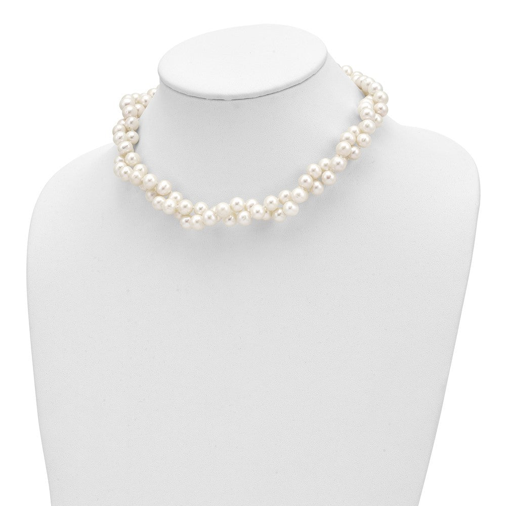 Sterling Silver 7.5-8.5mm White Semi-Round Cultured Pearl 2-Strand 17" Necklace