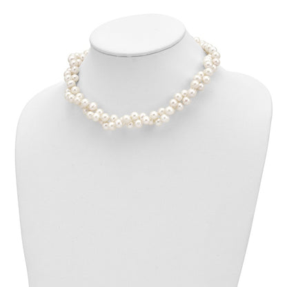 Sterling Silver 7.5-8.5mm White Semi-Round Cultured Pearl 2-Strand 17" Necklace