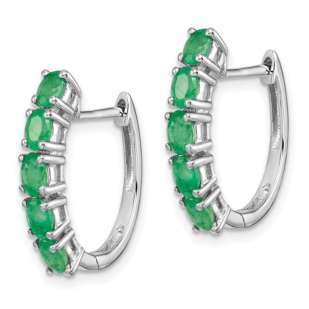 Sterling Silver Rhodium-plated Polished Emerald Hinged Hoop Earrings