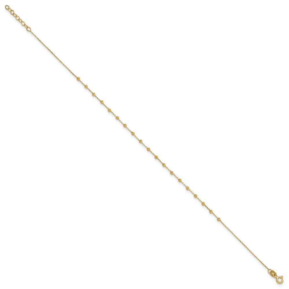 14k Yellow Gold Diamond-cut Bead and Chain 9" Plus 0.75" Extender  9.75" Anklet