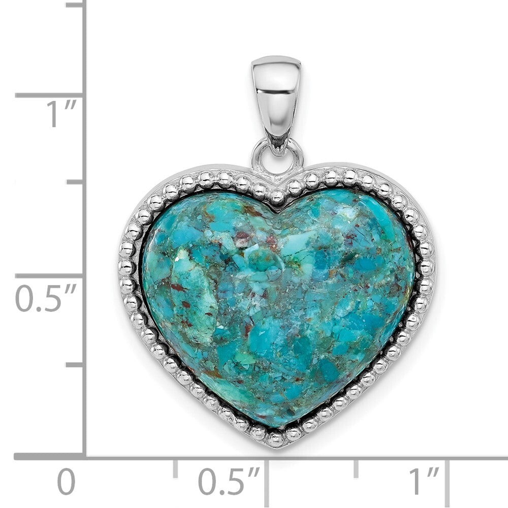 Sterling Silver Rhodium-plated Reconstituted Turquoise Heart Pendant