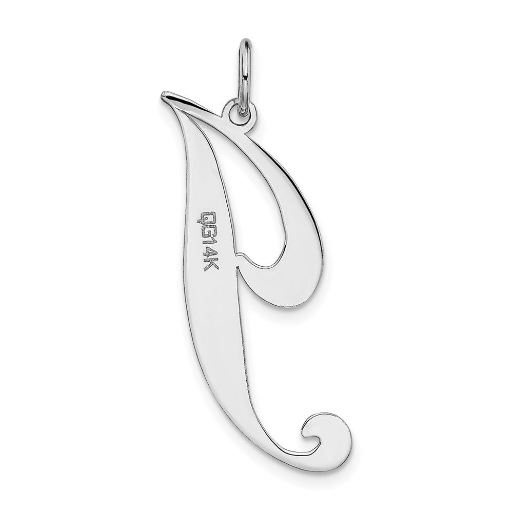 14k White Gold Large Fancy Script Letter J Initial Charm Pendant
