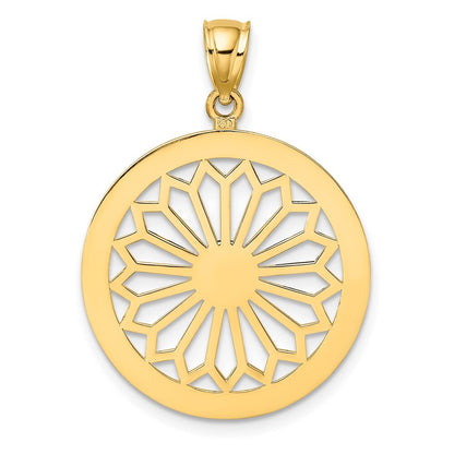 14k Yellow Gold Retro Daisy In Round Frame Charm Pendant for Women