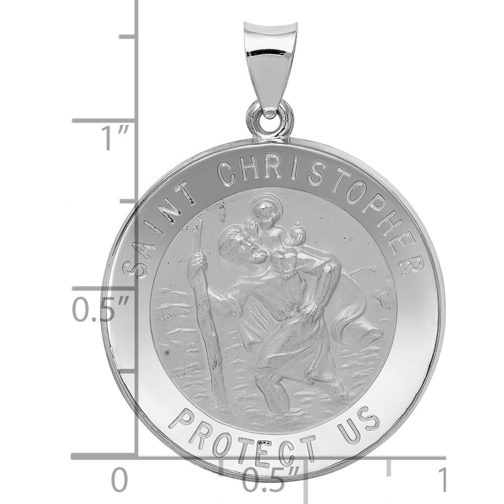 14k White Gold Polished/Satin St Christopher Medal Hollow Pendant for Women