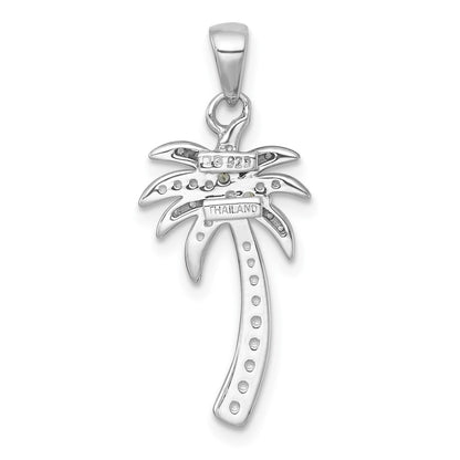 Sterling Silver Polished and Grooved Peridot and White Topaz Palm Tree Pendant