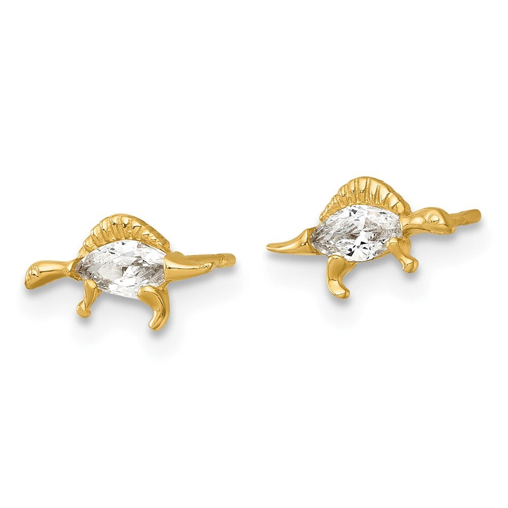 14k Yellow Gold Polished and Grooved Cubic Zirconia Stegosaurus Stud Earrings