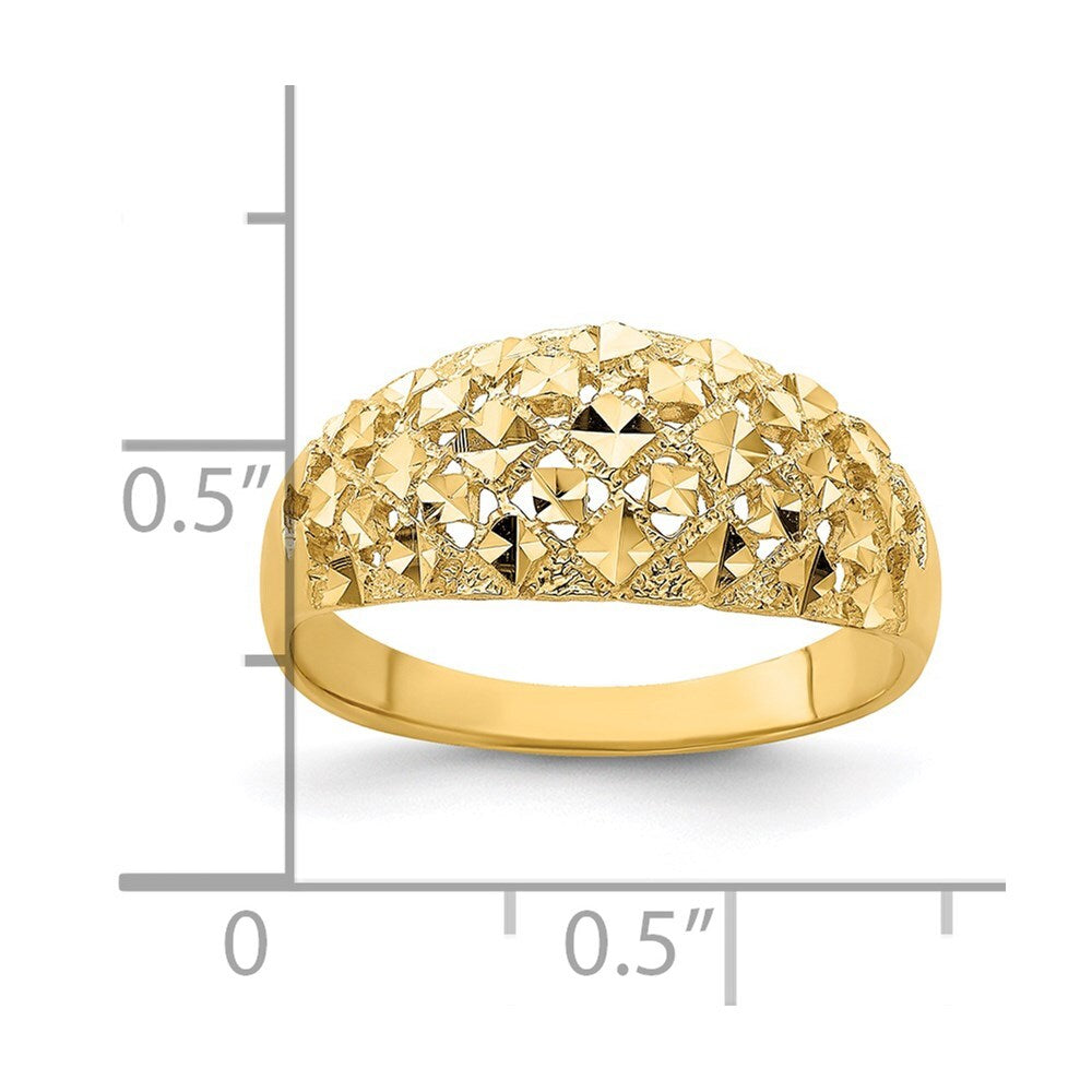 14K Yellow Gold Diamond-cut Mini Diamond Pattern Dome Ring
