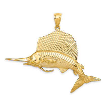 14k Yellow Gold 3-D Polished Satin Sailfish Charm