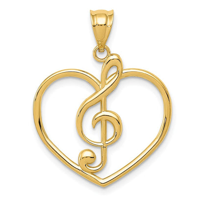 14k Yellow Gold Treble Clef in Heart Charm Pendant for Women