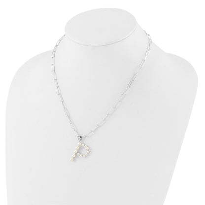 Sterling Silver 3-5.5mm White Button Cultured Pearl LETTER P Necklace 18"