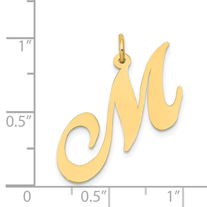 14k Yellow Gold Large Fancy Script Letter M Initial Charm Pendant for Women