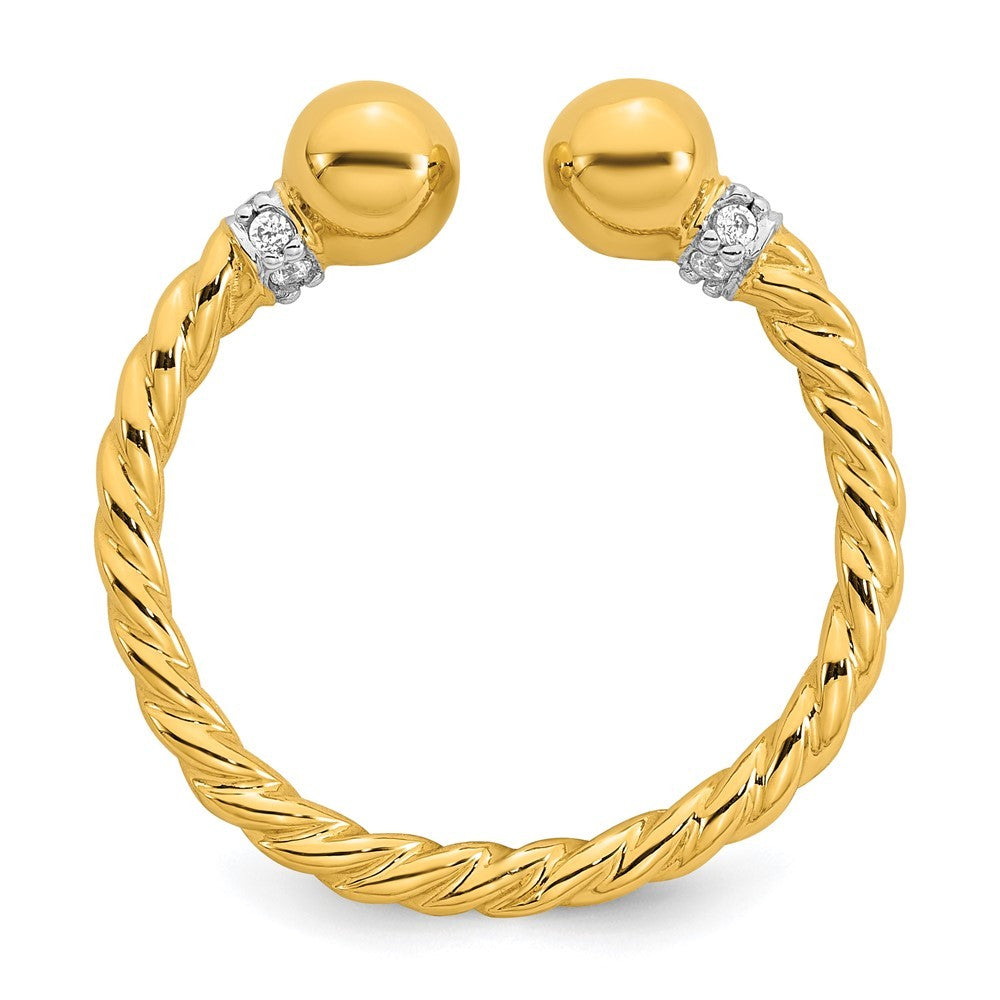 Sterling Silver Gold-plated Polished and Twisted CZ Ball End Size 7 Ring