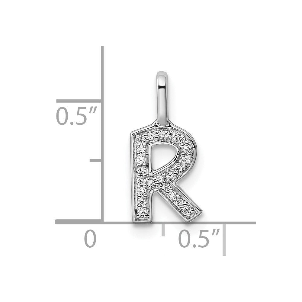 14k White Gold Diamond Letter R Initial Pendant