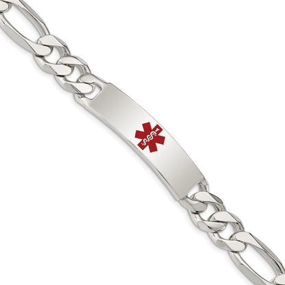 Sterling Silver Polished Medical Figaro Anchor Link ID Bracelet