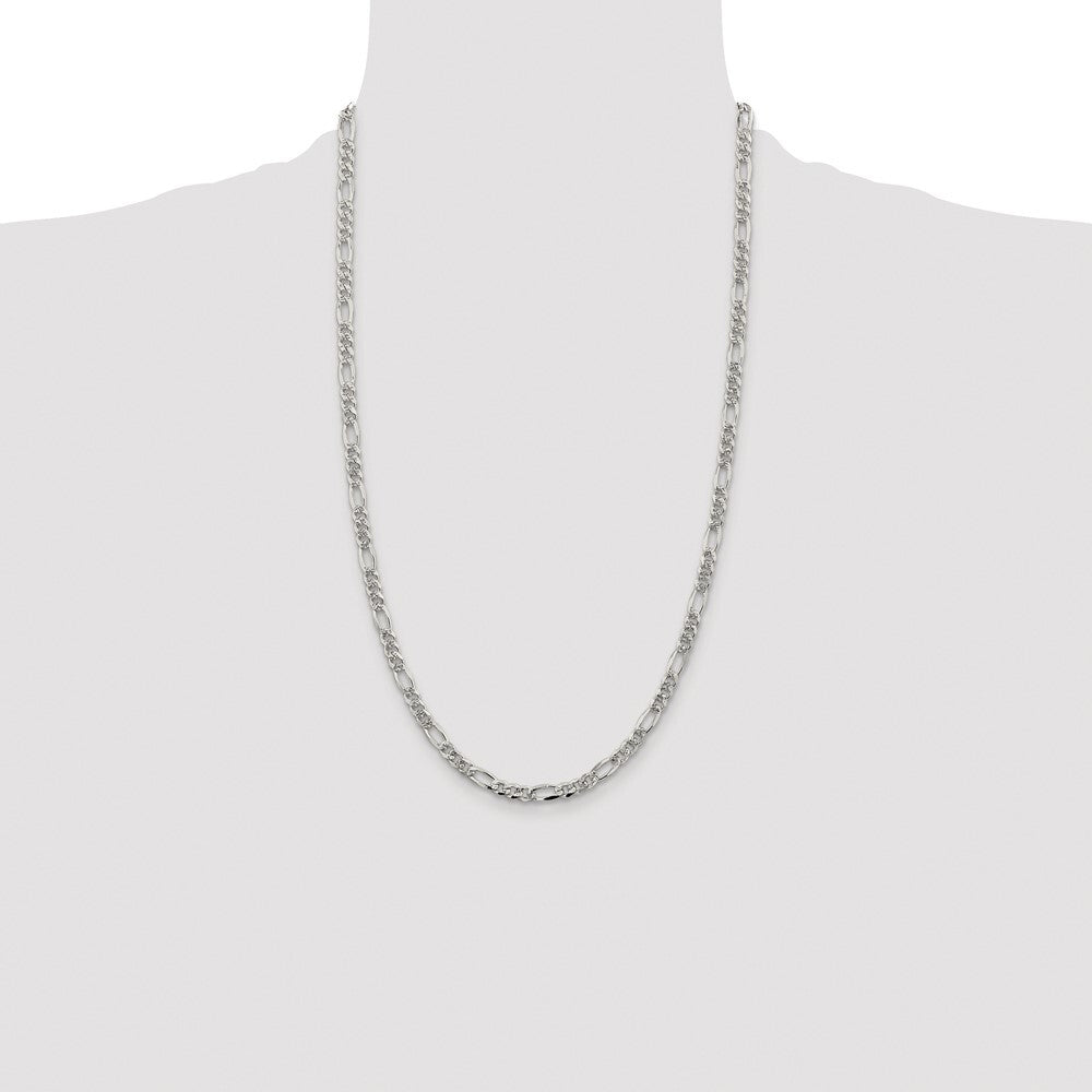 Sterling Silver Rhodium-plated 4.3mm Pav� Flat Figaro Chain