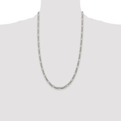 Sterling Silver Rhodium-plated 4.3mm Pav� Flat Figaro Chain
