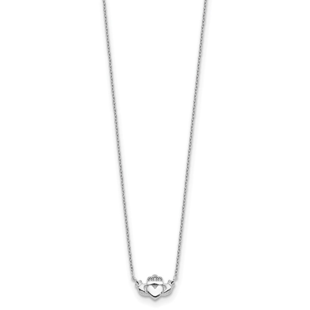 14k White Gold Polished Claddagh 17 inch Necklace