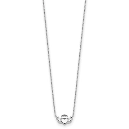 14k White Gold Polished Claddagh 17 inch Necklace