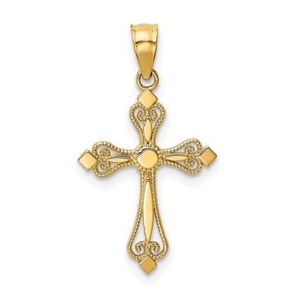 14k Yellow Gold Mini Budded Cross Pendant for Women