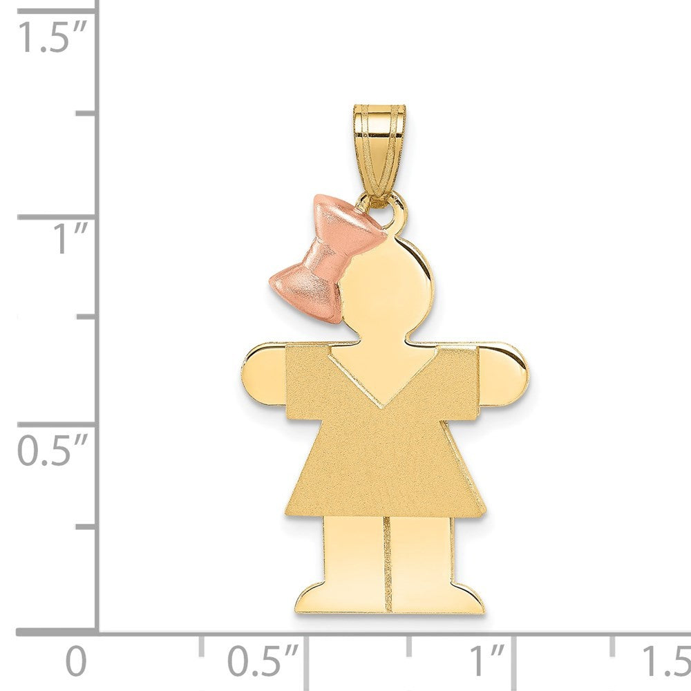 14k Two-Tone Gold Large Girl with Bow on Left Engravable Charm