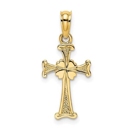14k Yellow Gold 4-Leaf Clover Cross Charm