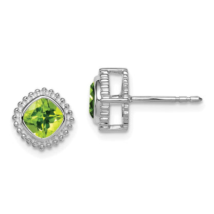14k White Gold Cushion Peridot Stud Earrings