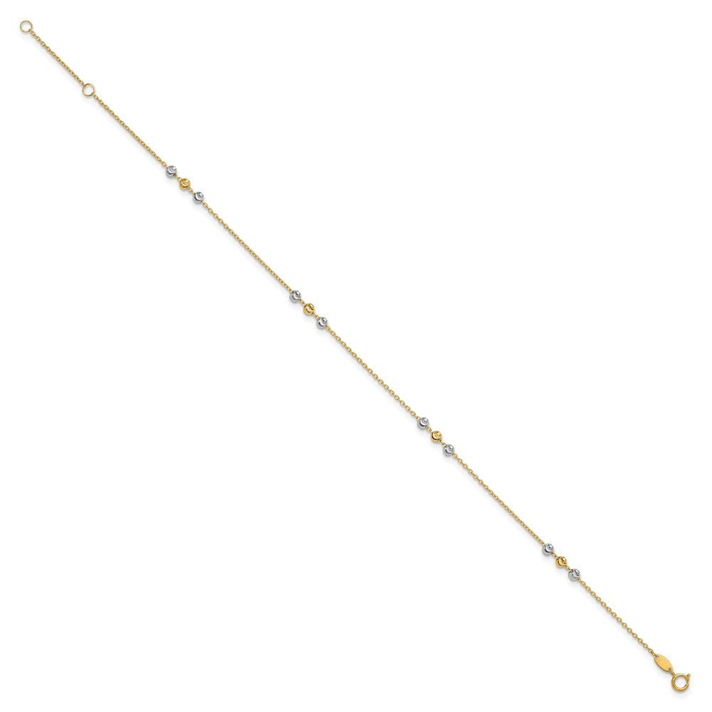 14K Two-tone Diamond-cut Beaded 4-Station 10" Anklet
