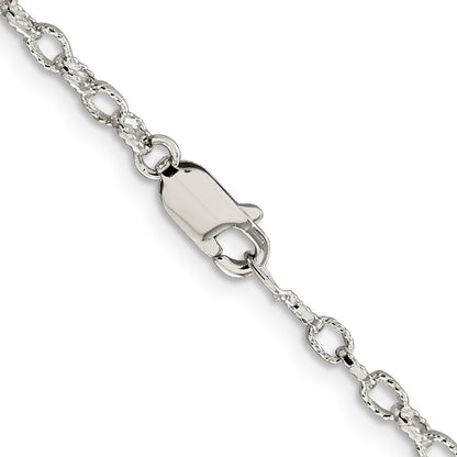 Sterling Silver 3mm Fancy Patterned Rolo Chain Necklace