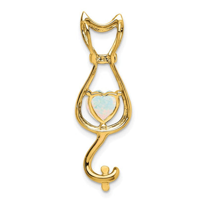 14k Yellow Gold Lab Created Opal and Diamond Cat Chain Slide