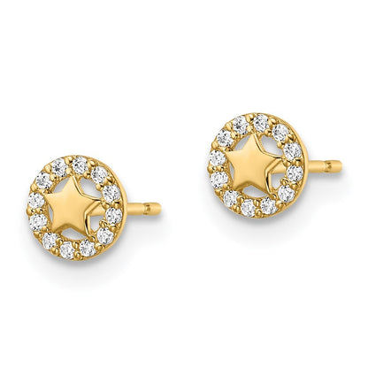 14k Yellow Gold Cubic Zirconia Star Stud Earrings Gift for Women