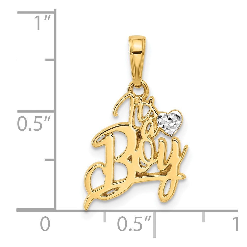 14k Yellow Gold and White Rhodium Diamond-Cut Heart It's A Boy Pendant
