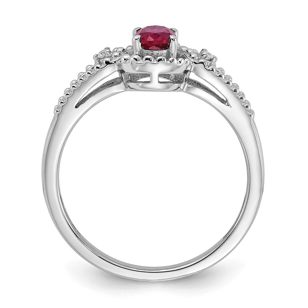Sterling Silver Rhodium-plated Created Ruby & Diamond Ring