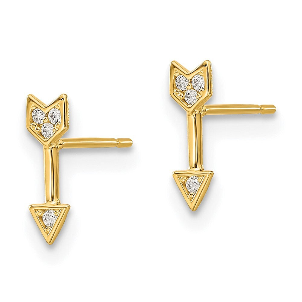 14k Yellow Gold Cubic Zirconia Arrow Stud Earrings Gift for Women