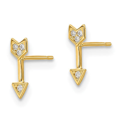 14k Yellow Gold Cubic Zirconia Arrow Stud Earrings Gift for Women