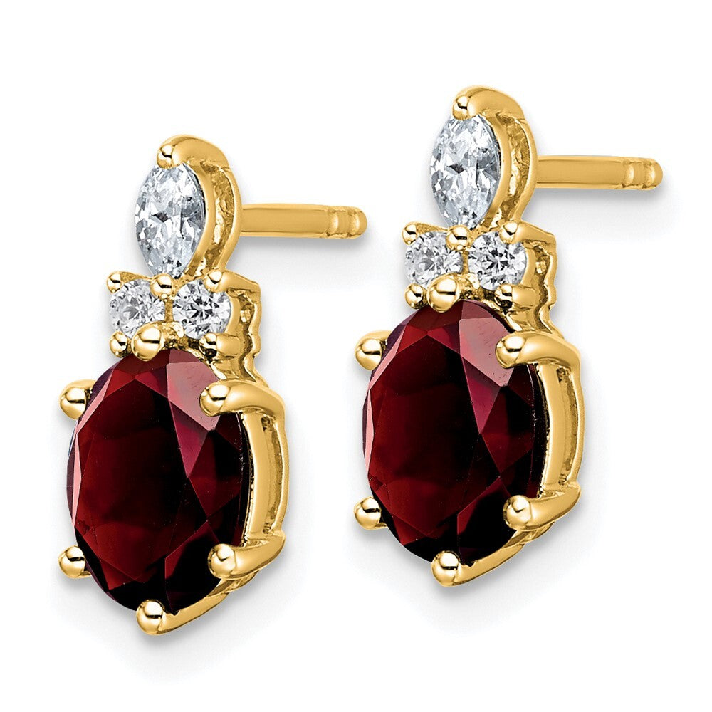 14k Yellow Gold Polished Diamond and Garnet Twisted Drop & Dangle Earrings