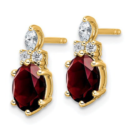 14k Yellow Gold Polished Diamond and Garnet Twisted Drop & Dangle Earrings