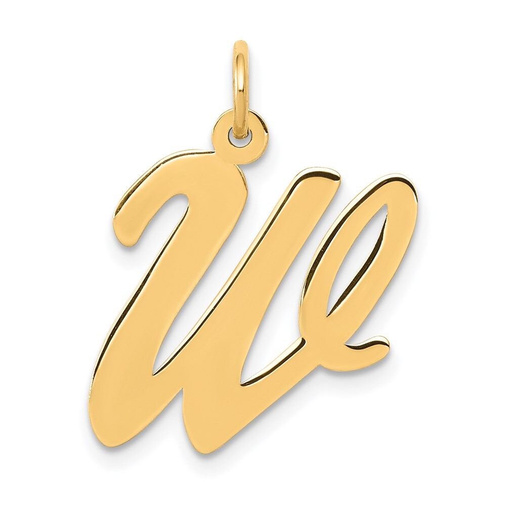 14k Yellow Gold Large Script Letter W Initial Charm Pendant for Women