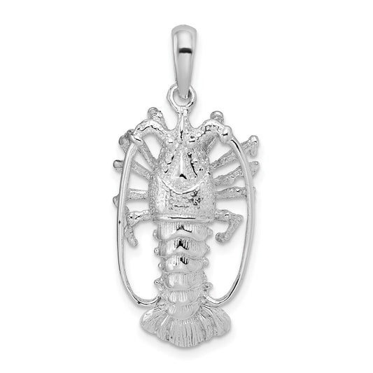 Sterling Silver Rhodium-Plated Polished Large Florida Lobster Pendant