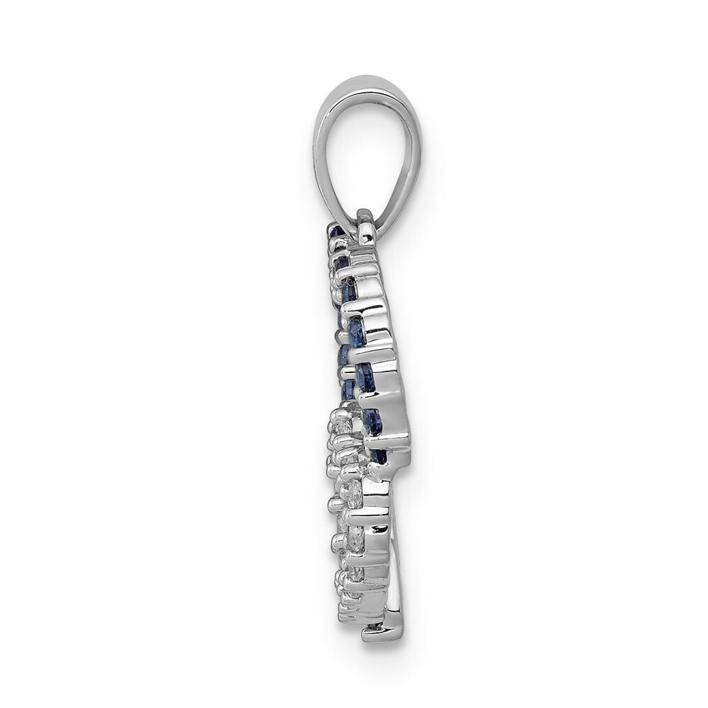 14k White Gold Diamond and Sapphire Double Heart Pendant for Women