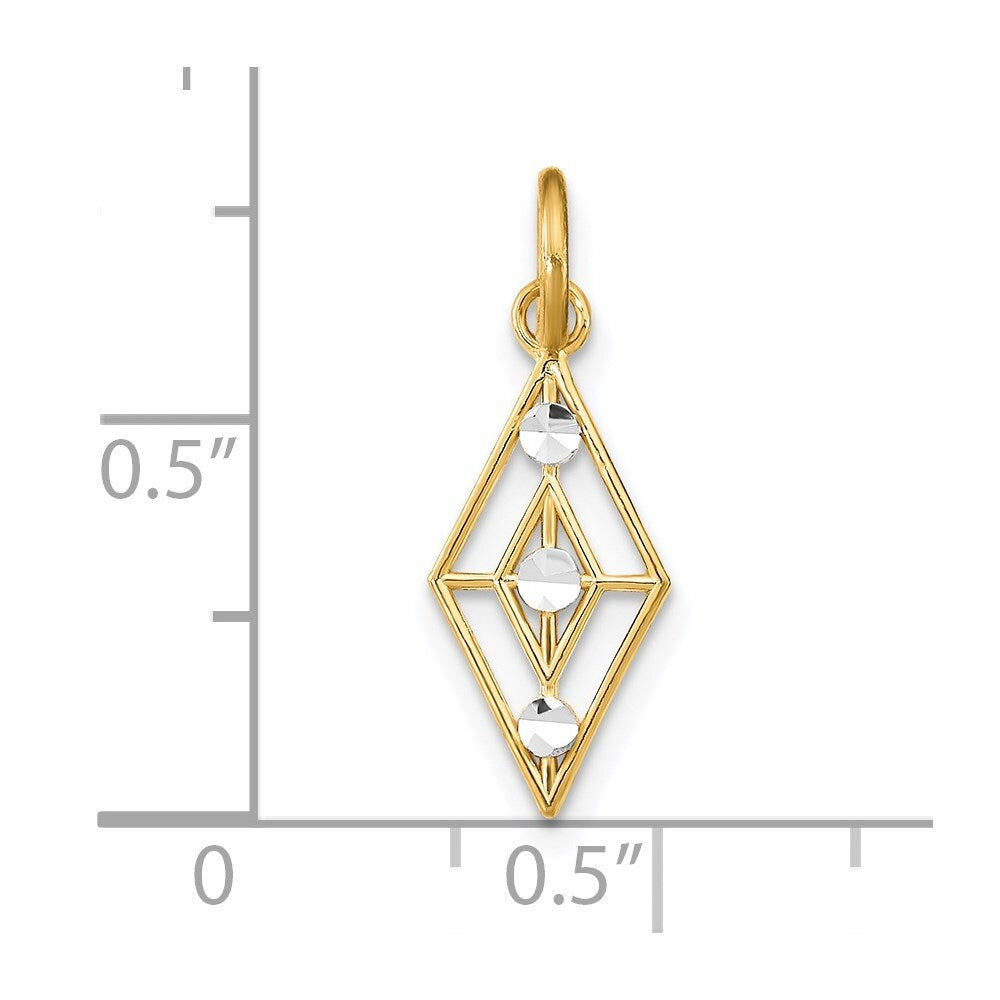 14k Yellow Gold Rhodium Diamond-Cut Diamond Shaped Charm Pendant for Women