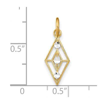 14k Yellow Gold Rhodium Diamond-Cut Diamond Shaped Charm Pendant for Women