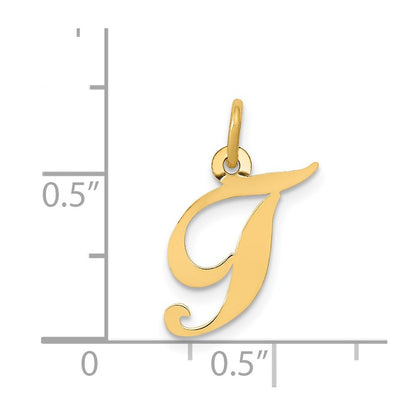 14k Yellow Gold Small Fancy Script Letter T Initial Charm Pendant