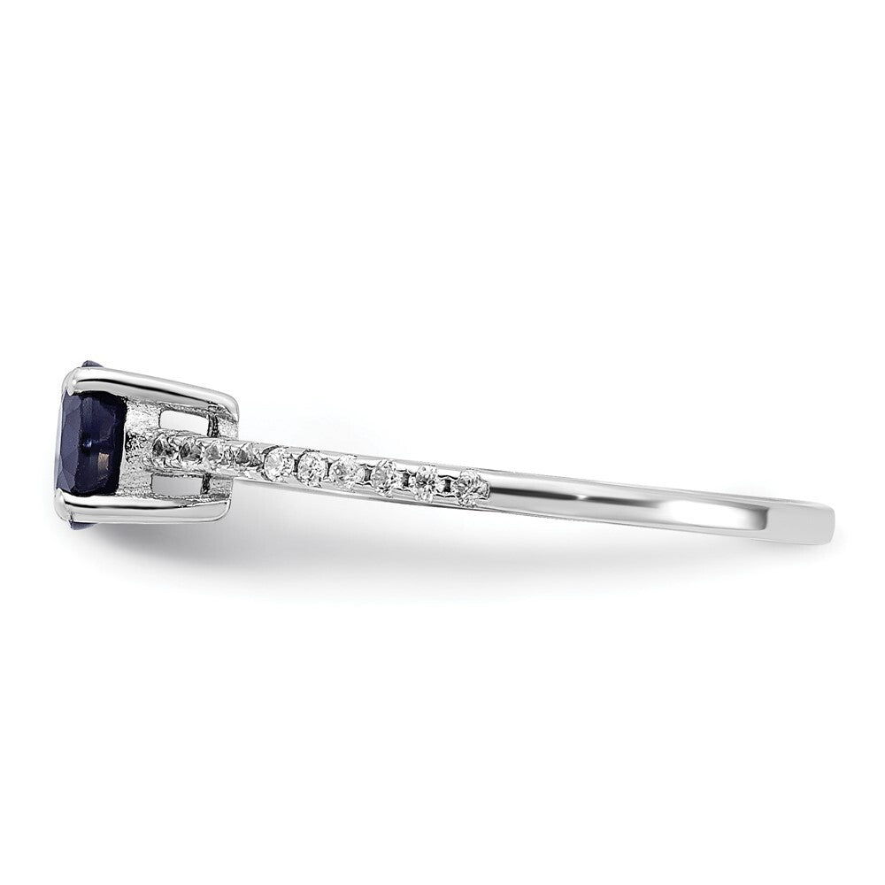 Sterling Silver Rh-plated-plated .81S Sapphire and .12WT White Topaz Ring Size 7