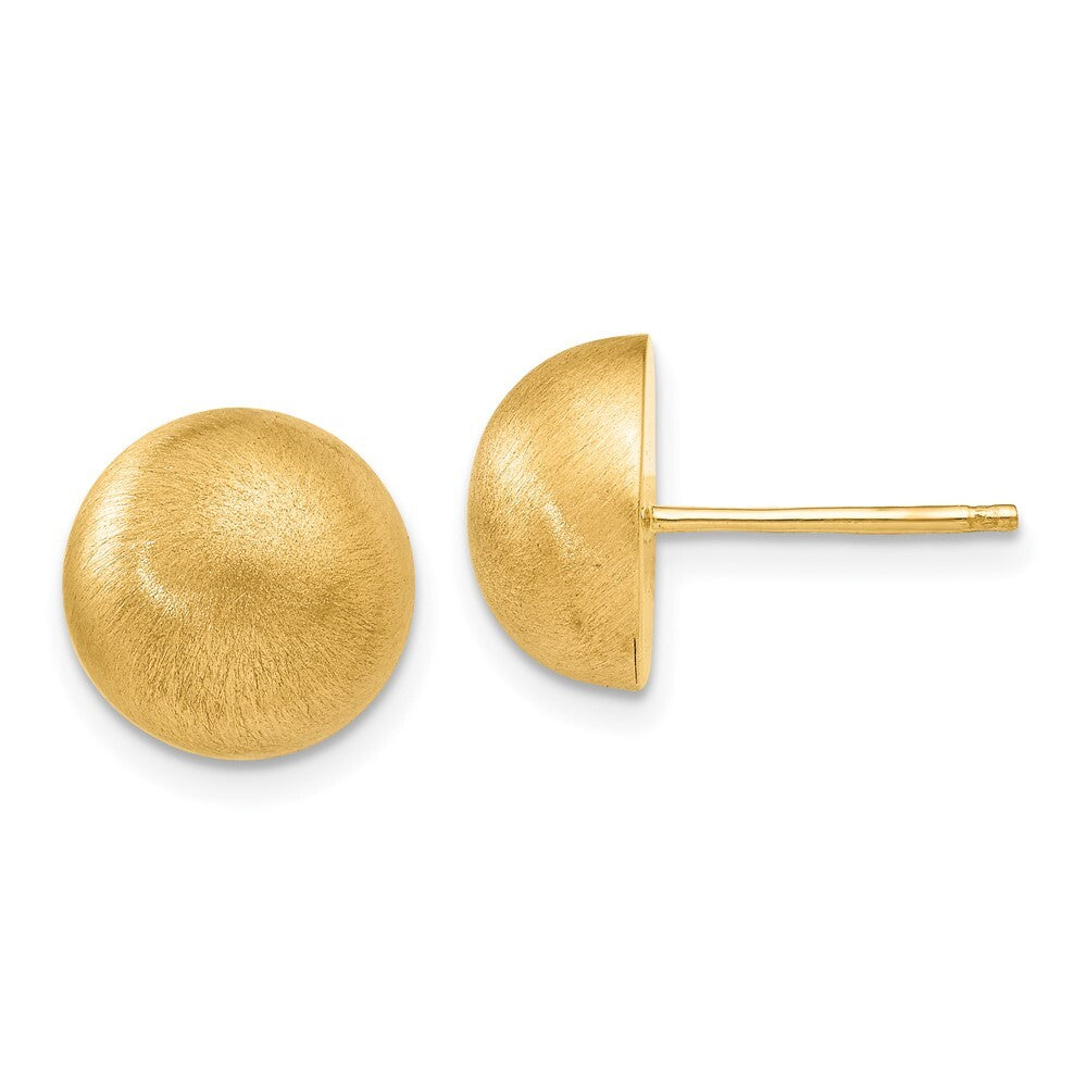 14k Yellow Gold Hollow Satin 10.50mm Half Ball Stud Earrings Gift for Women