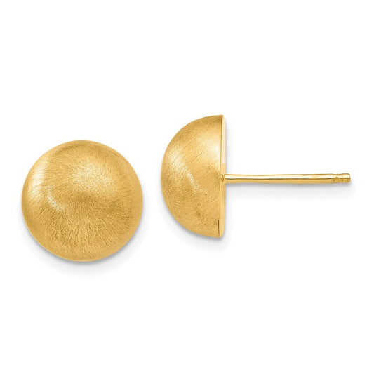 14k Yellow Gold Hollow Satin 10.50mm Half Ball Stud Earrings Gift for Women