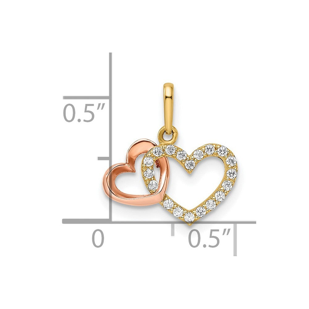 14k Two-tone CZ Two Hearts Pendant